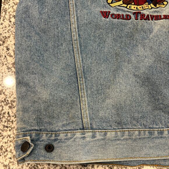 Mickey Mouse Inc World Travelers REVERSIBLE Denim Vest Mens Medium Plaid Vtg 90s - Picture 8 of 13
